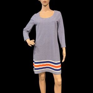 LILLY PULITZER Scoop Neck Mini Dress Blue White Orange Striped Sz M